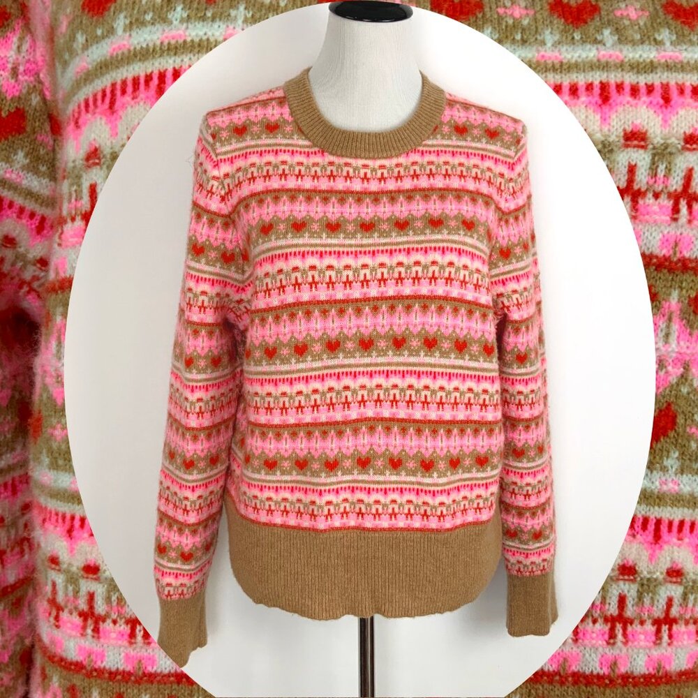 New J. Crew Shrunken Fair Isle Creneck Sweater Multi Heather Ancor Sz L